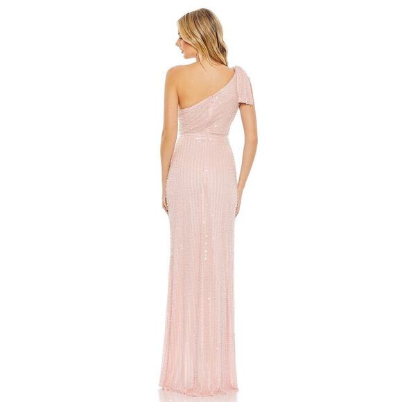 Mac Duggal Pearl Embellished Soft Tie One Shoulder Gown Pink Size 4 NWT - Picture 5 of 14